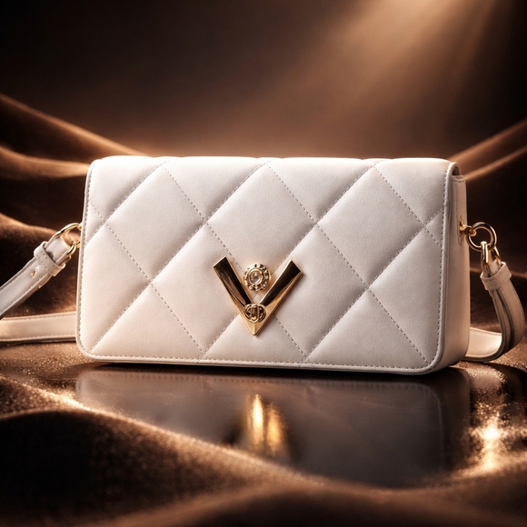 Valentino Orlandi Handbags - Valentino Orlandi NWT White Quilted Crossbody V Logo Gold Hardware